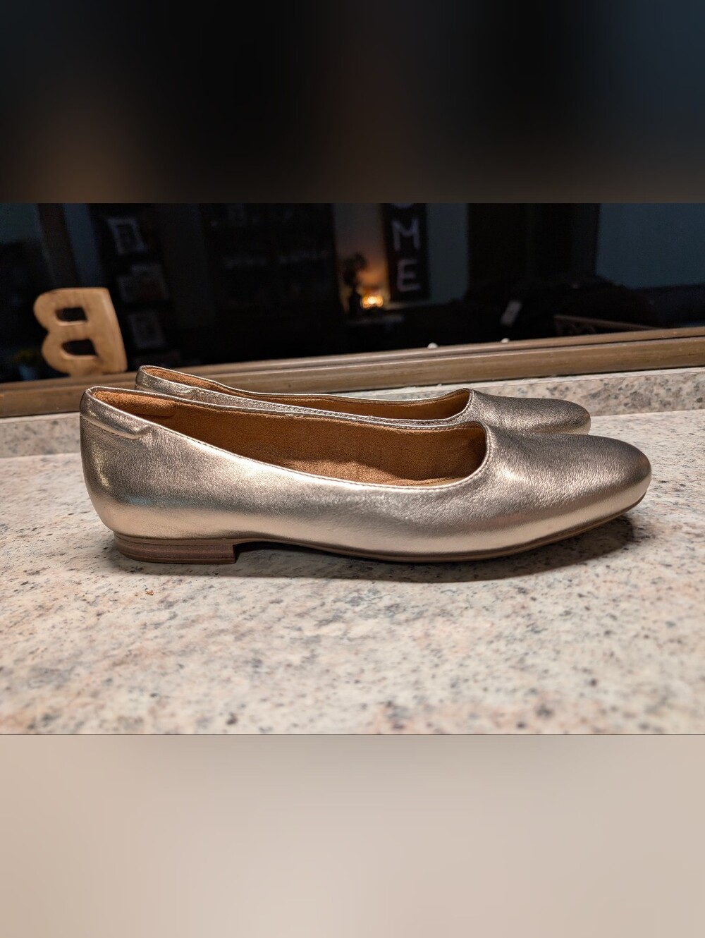 Naturalizer Gold Leather Kelly Square Toe Ballet Flats NWOT